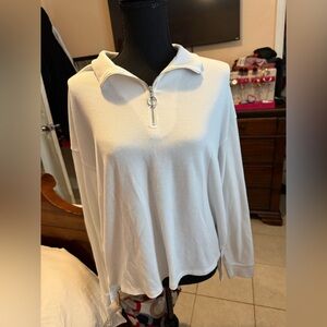 Forever 21 White Quarter-Zip Sweatshirt